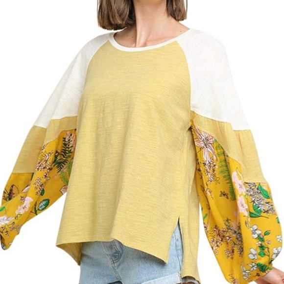 NWT UMGEE ballon floral sleeve colorblock top size S/M - Picture 1 of 11